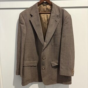 Vtg H. Stockton Blazer 44R Brown Wool Houndstooth Tweed Sport Coat USA Classic
